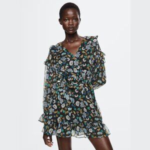 NWT Mango Floral Long Sleeve Chiffon Dress